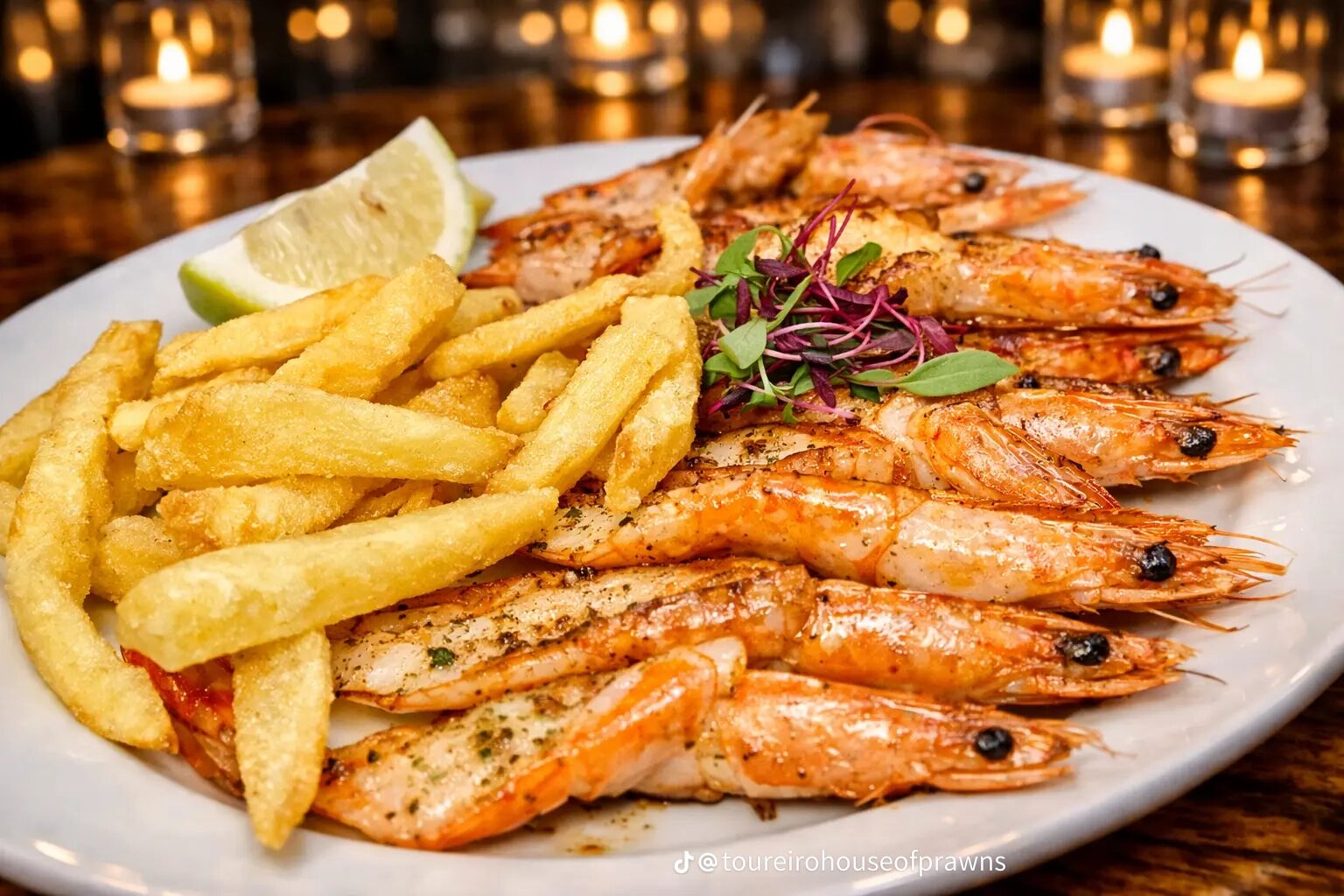 Grilled prawns with rice and lemon